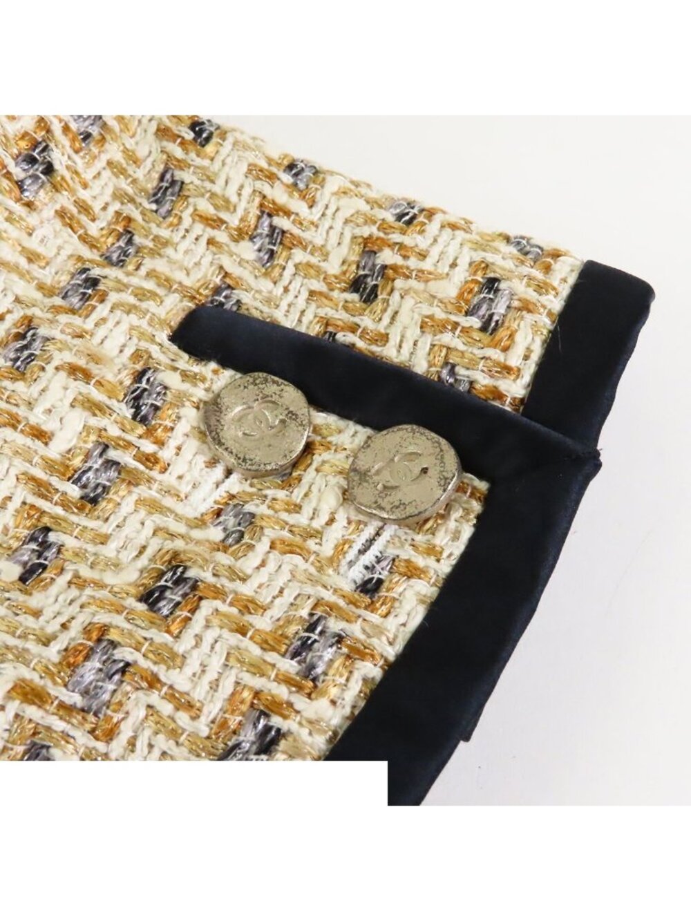 Chanel Tweed Jacket Skirt Ivory Gold Rayon 06P 36 - Picture 5 of 9
